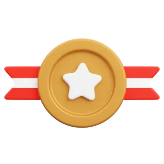 a gold medal with a red ribbon around it