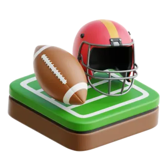 a football helmet and ball on top of a green field