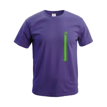a purple t - shirt with a green stripe