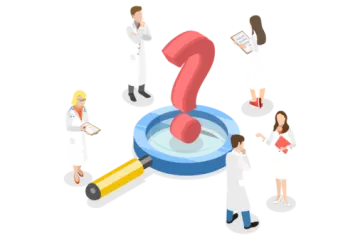 a group of people looking at a question
