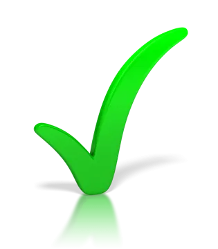 a green check mark on a white background