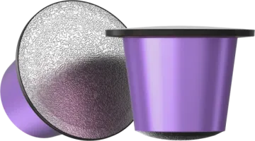 a purple cup with a black lid