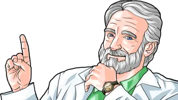 an old man in a lab coat pointing his finger at the camera