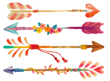 four watercolor arrows with flowers on them