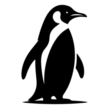 a black and white penguin silhouette on a white background