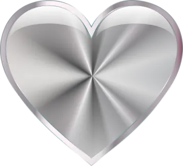 a shiny silver heart on a white background