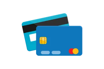 a blue credit card with a red circle on it