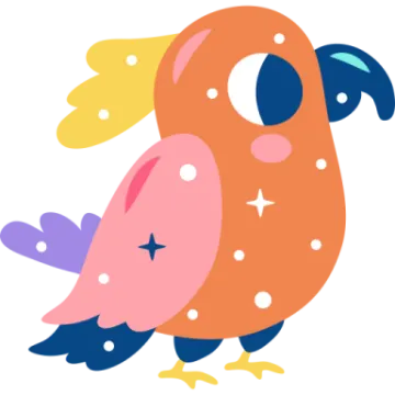 an orange bird with blue and pink feathers