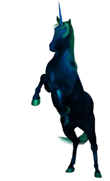a black unicorn standing on its hinds