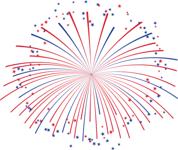 a fireworks with red, white and blue stars