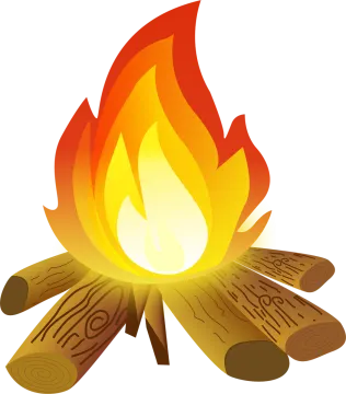 a campfire with logs and flames