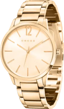 a gold watch on a white background