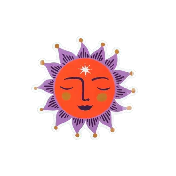 a sticker of a sun with eyes closed