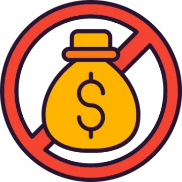 a bag of money in a red circle