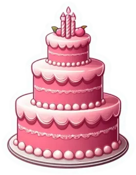 a pink cake with two candles on top