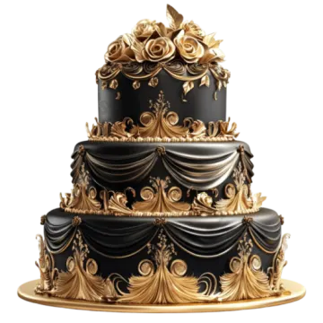 a black and gold wedding cake