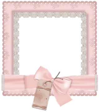a pink frame with a bow and a tag