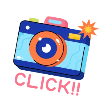 a camera with the word click on it
