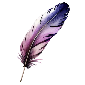 a purple and black feather on a white background