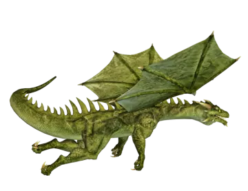 a green dragon is flying in the air