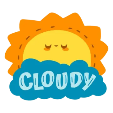 a cartoon sun with the word cloud on it