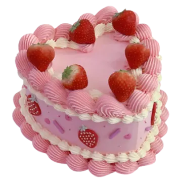a pink cake with strawberries on top