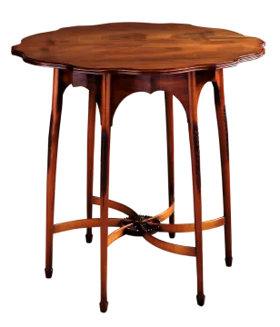 a round table with a wooden top