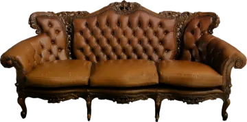 a brown leather couch on a white background
