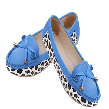 a pair of blue baby shoes with black and white spots