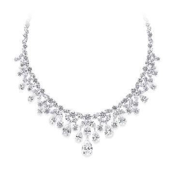a diamond necklace on a white background
