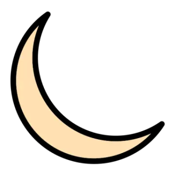 a crescent icon in black and white