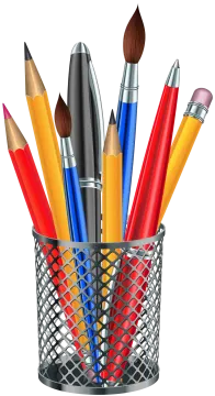 a basket filled with different colored pencils