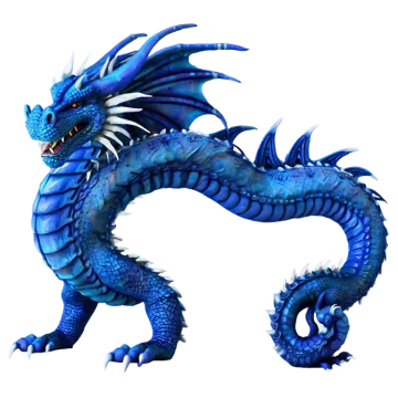 a blue dragon with its mouth open