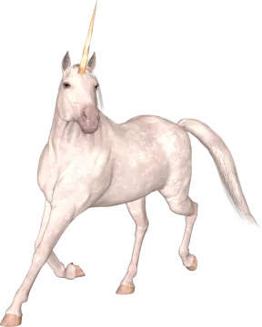 a white unicorn with a gold horn on its head