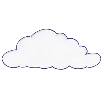 a white cloud with purple trim on it