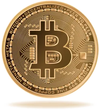 a golden bit coin with the word bit on it