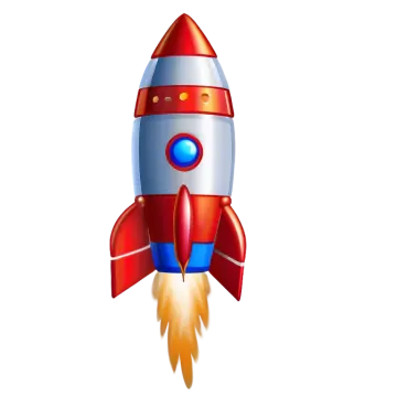 a red and white rocket is flying through the air