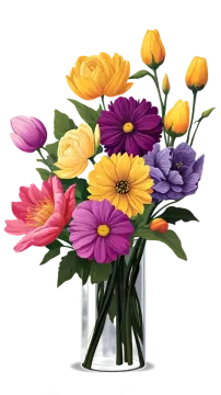a vase filled with colorful flowers