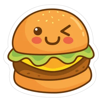 a hamburger sticker with a smiling face