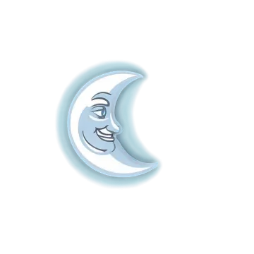 a crescent with a smiling face on it