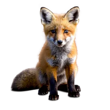 a baby fox sitting on the ground