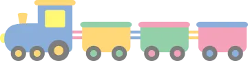 a colorful toy train on a white background