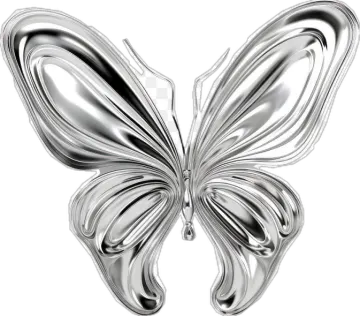 a silver butterfly on a white background