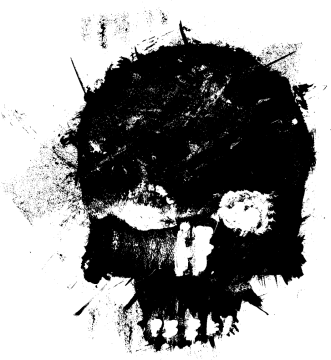 a black and white skull on a white background