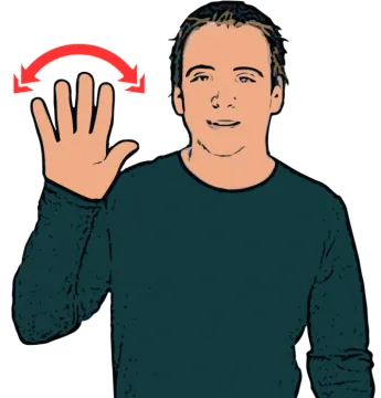 a man in a black shirt is holding up his hand