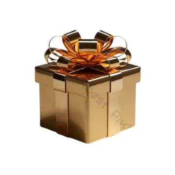a gold gift box with a bow