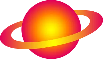 a red and yellow saturn logo