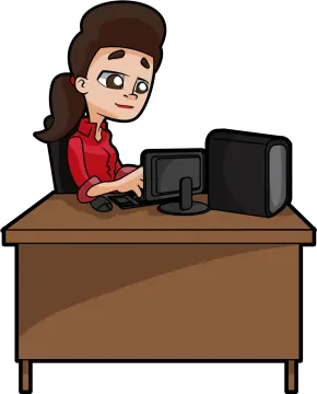 a woman sitting at her desk with a computer