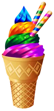 an ice cream cone with a rainbow colored swirl
