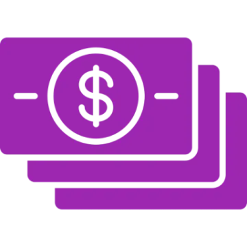 a purple camera with a dollar symbol on it